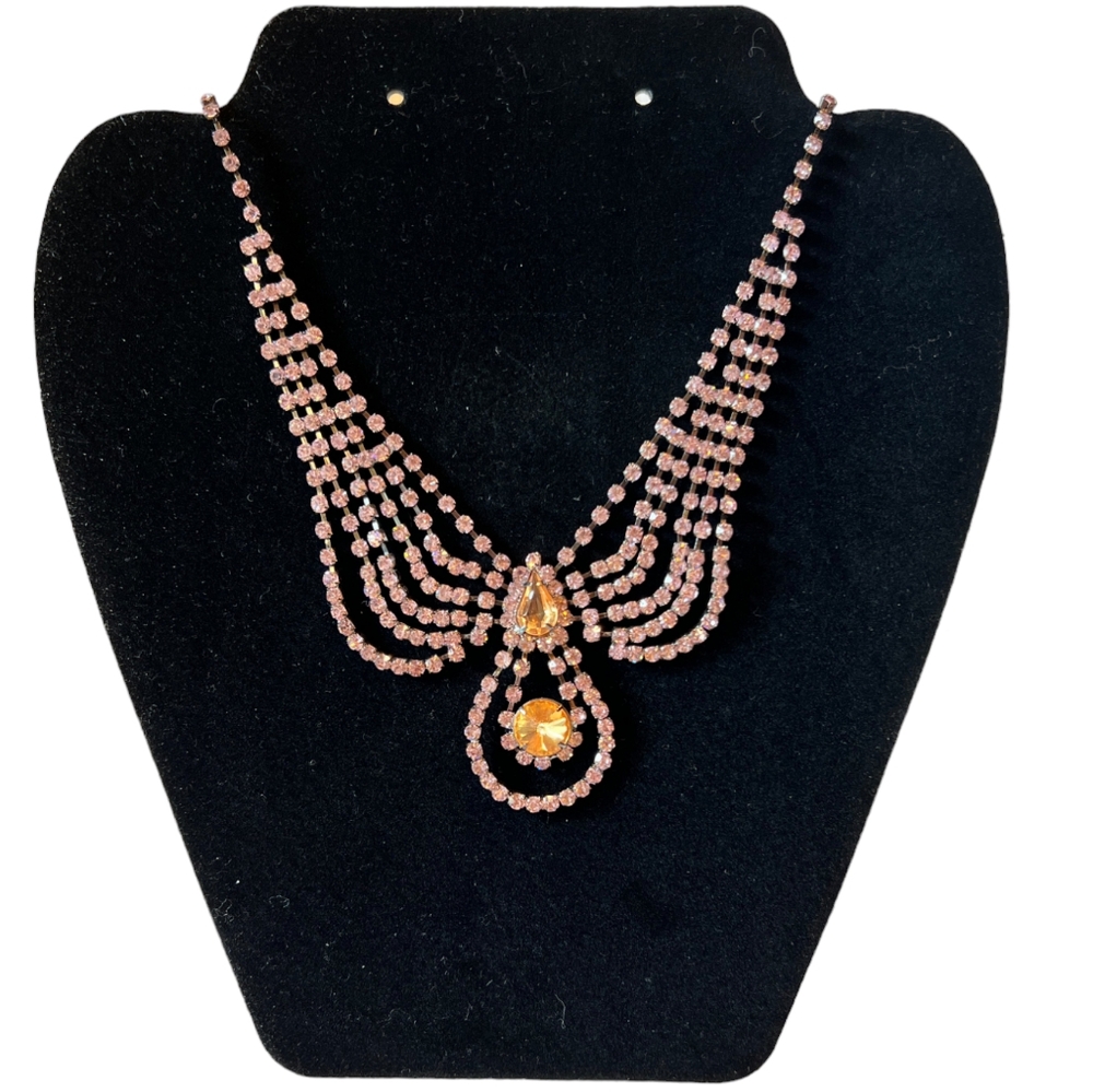 Pink/Peach Paste Crystal Rhinestone Necklace - Picture 2 of 5